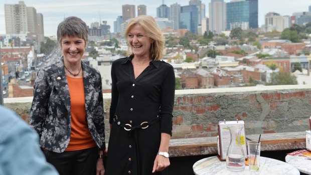 Meredith Doig and Fiona Patten on the rooftop of Brunswick Street bar Naked for Satan.
